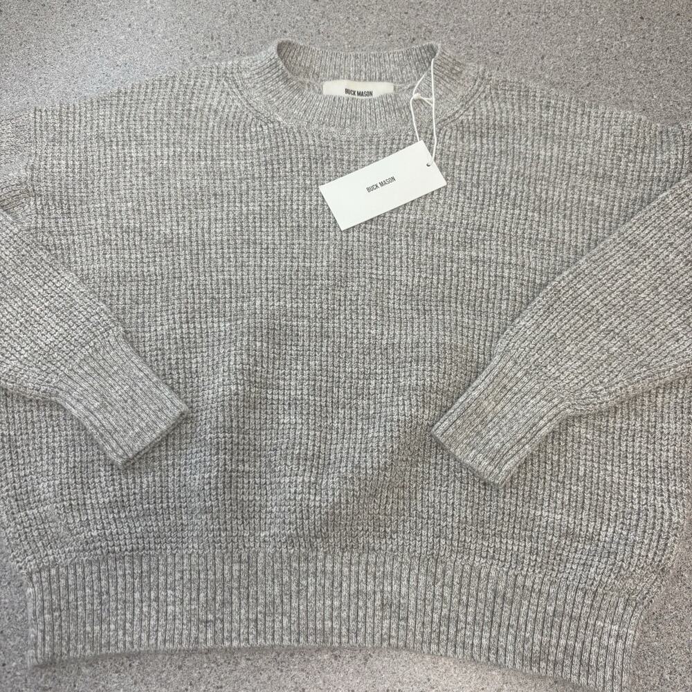NWT Buck Mason Womens Small Gray Seafarer Cotton Shrunken Crew Sweater Fisherman - Picture 1 of 15